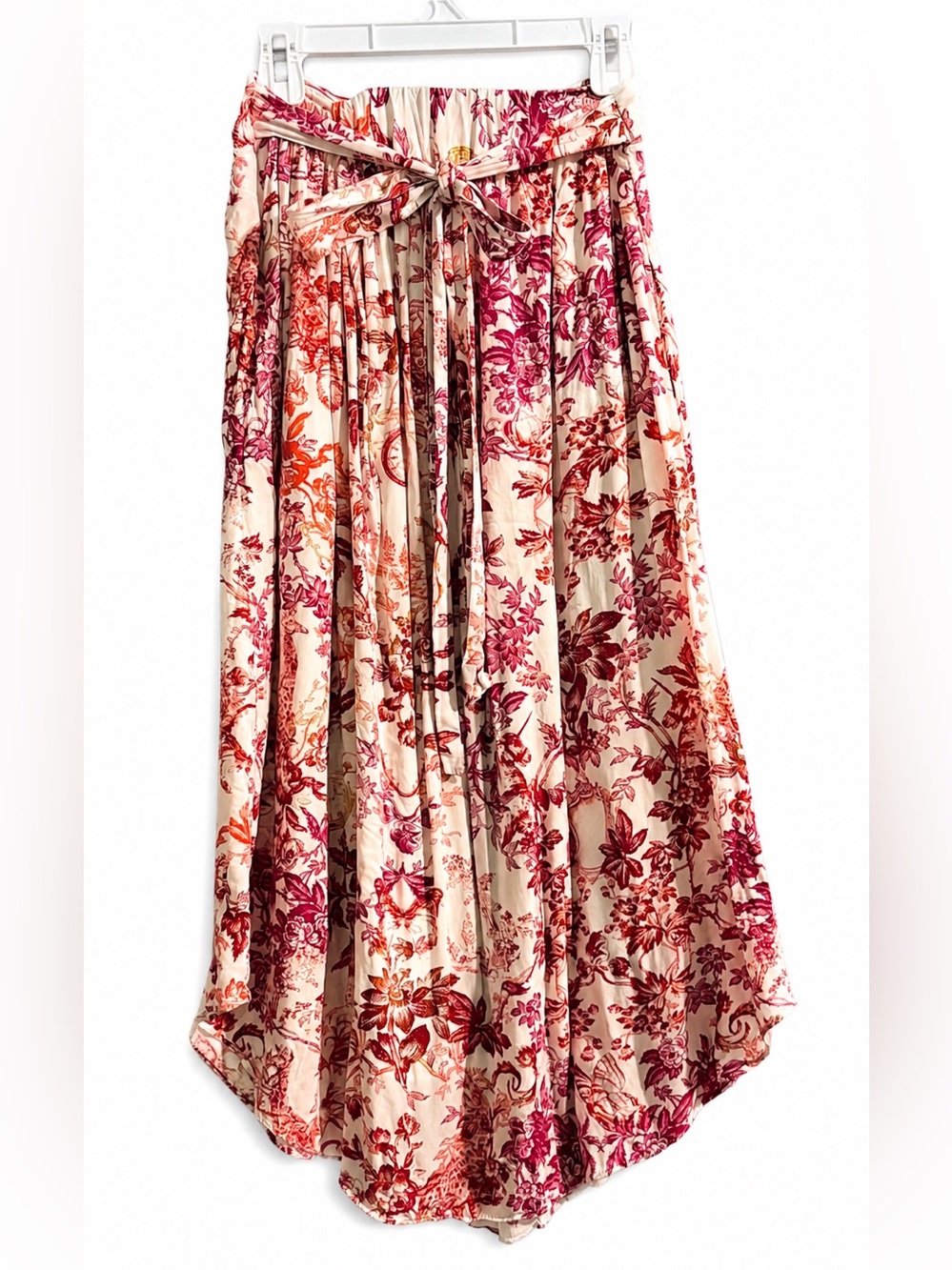 Anthropologie Floral Tie-Waist High-Low Skirt in Cream, Pink and Orange